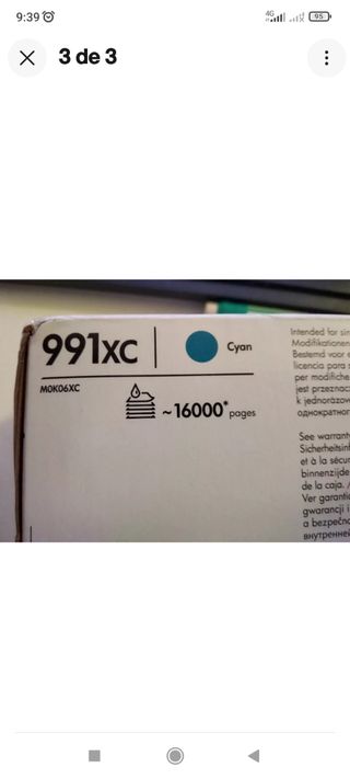 Tinta HP 991x cyan