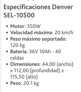Patín eléctrico Denver Black 10"