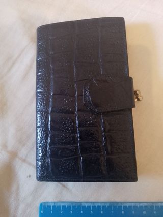 Portafoglio nero lungo in similpelle