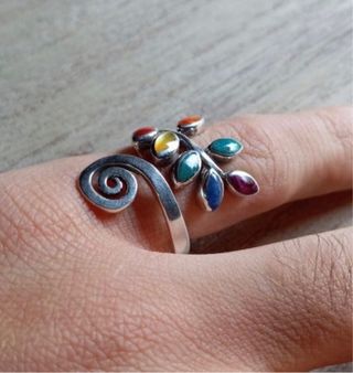 Anillo de plata950 ajustable hojitas arcoiris