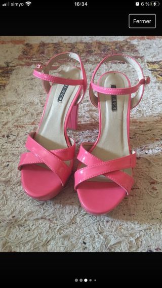 Sandalias tacón rosa coral