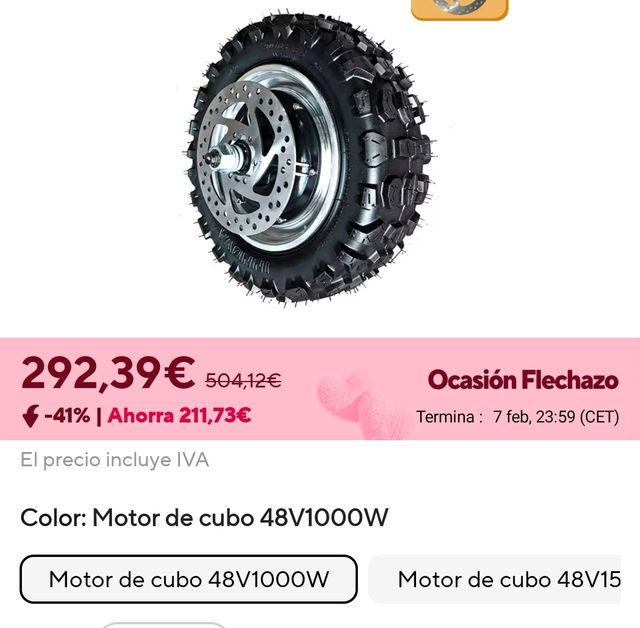 Motor rueda 1000w 48v/60v