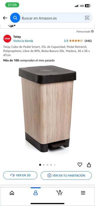 Cubo basura estilo madera 26 x 36 x 47cm Tatay