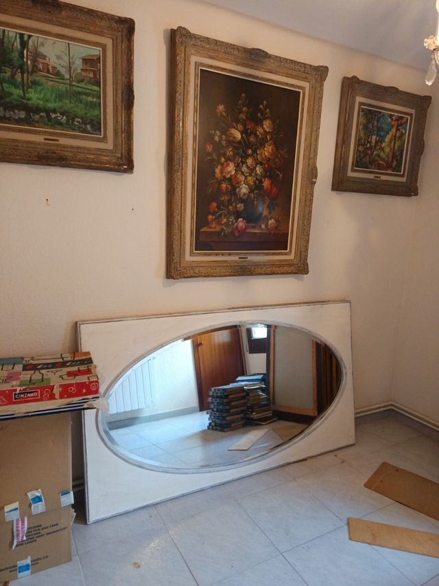 Espejo en roble macizo biselado luna antigua