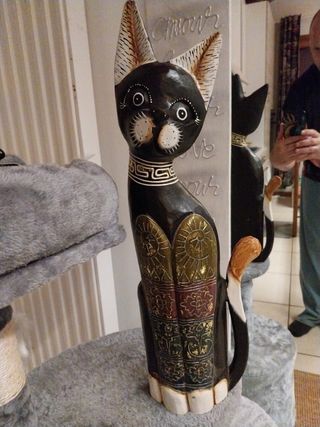 Gatto statua etnic grande legno artistic
