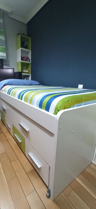Cama nido con cama supletoria, 4 cajones y extras
