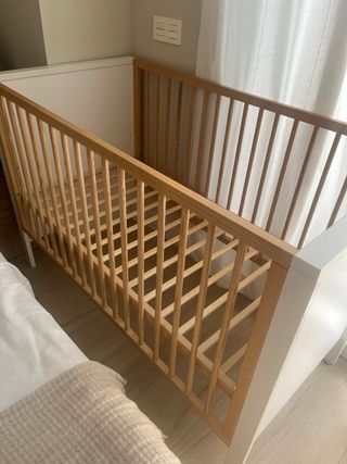 Cuna de madera pino y blanca 120x60 cm + COLCHÓN