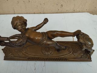 Antica coppia applique bronzo putti con paralumi