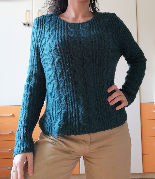 Maglione largo donna, verde petrolio di seconda mano per EUR su