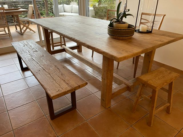Mesa patas con travesaño madera reciclada