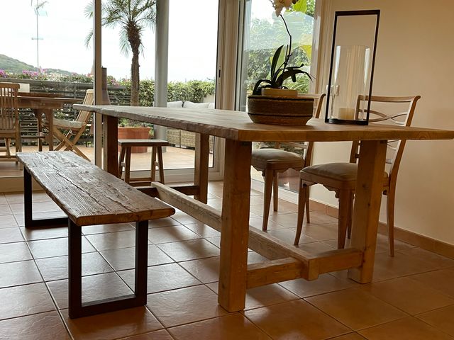 Mesa patas con travesaño madera reciclada