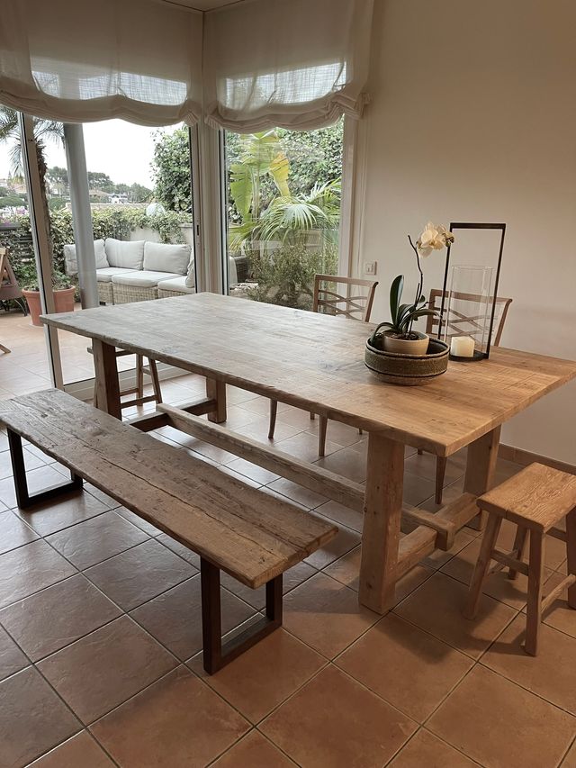 Mesa patas con travesaño madera reciclada