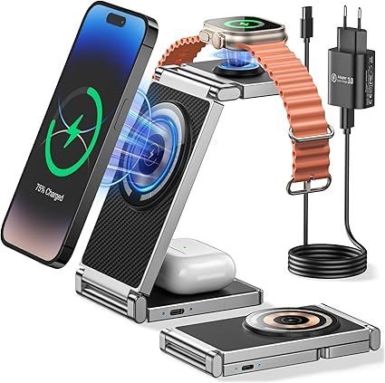 Cargador inalámbrico móvil, reloj y auriculares