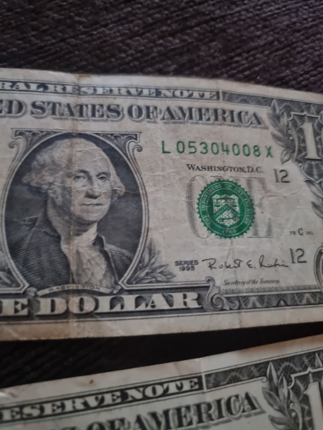 Billetes one dollar año 1988 y 1995