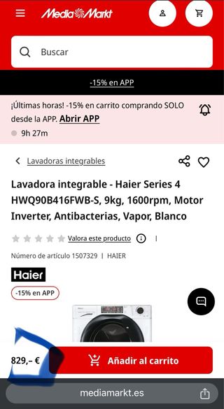 Lavadora integrable - Haier HWQ90B416FWB-S, 9kg