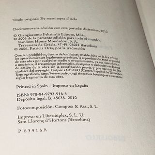 Novela “TRES METROS SOBRE EL CIELO”, de Moccia