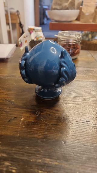 Pumo portafortuna blu tre foglie ceramica 10 cm