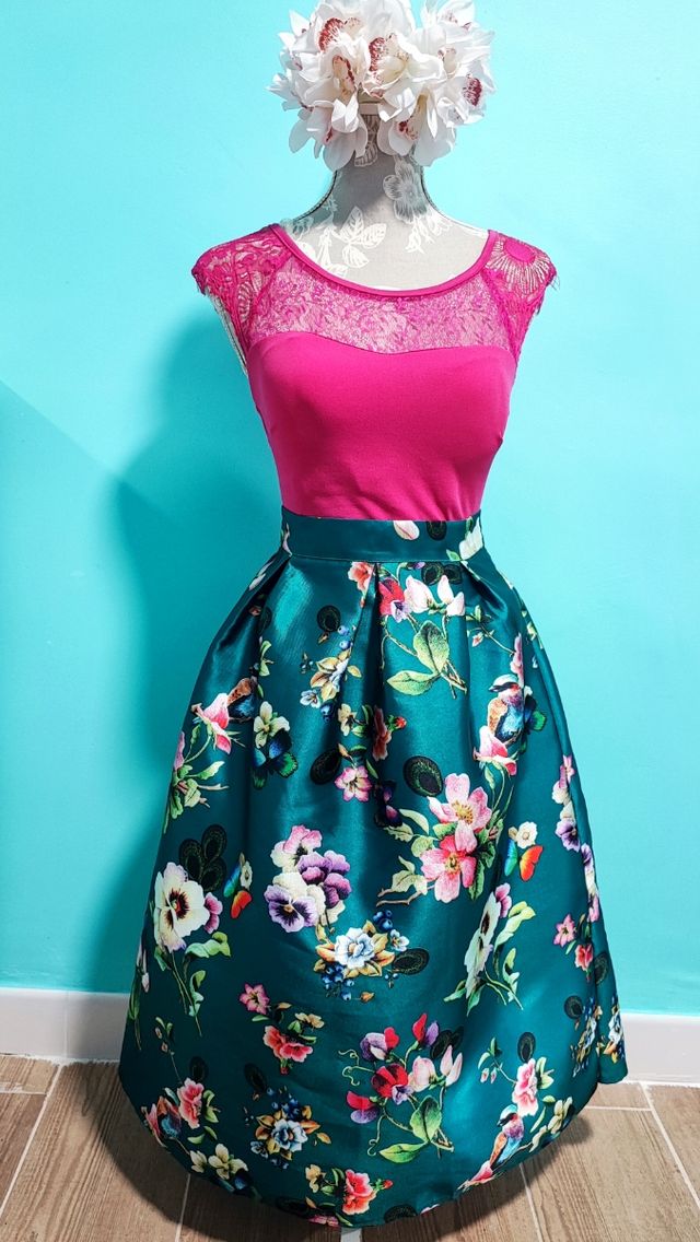 Falda verde estampada T.S