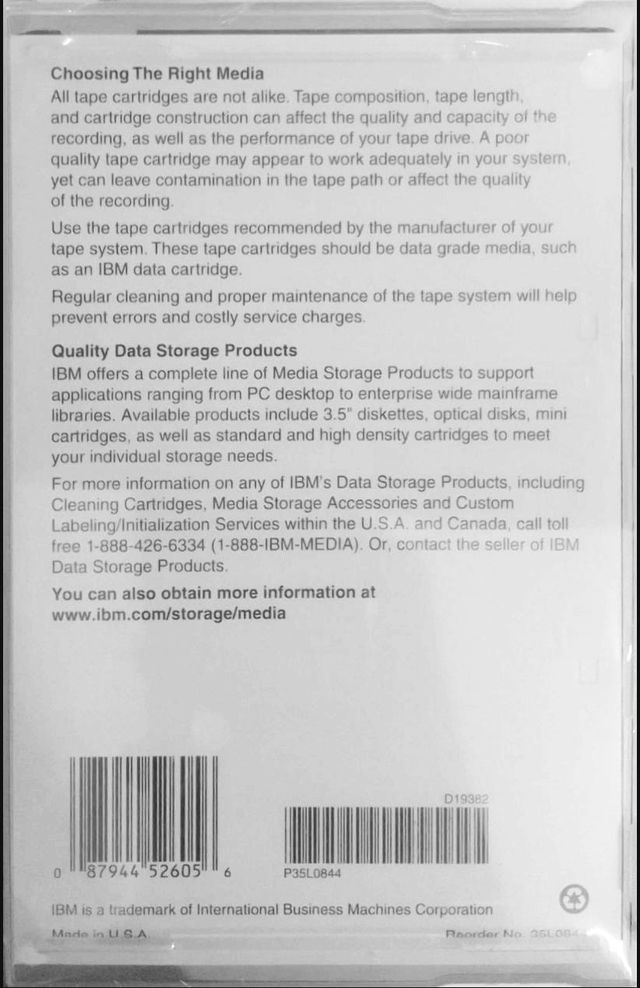 IBM SLR/ CLEANING CARTRIDGE TAPE P35L0844