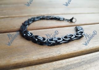 Bracciale maglia Bizantina NERO acciaio 8,5mm 23cm