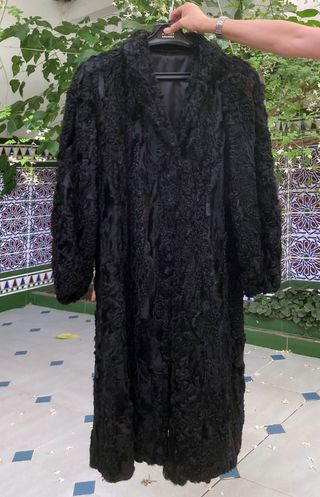 Abrigo de astracán Karakul negro | Talla XL