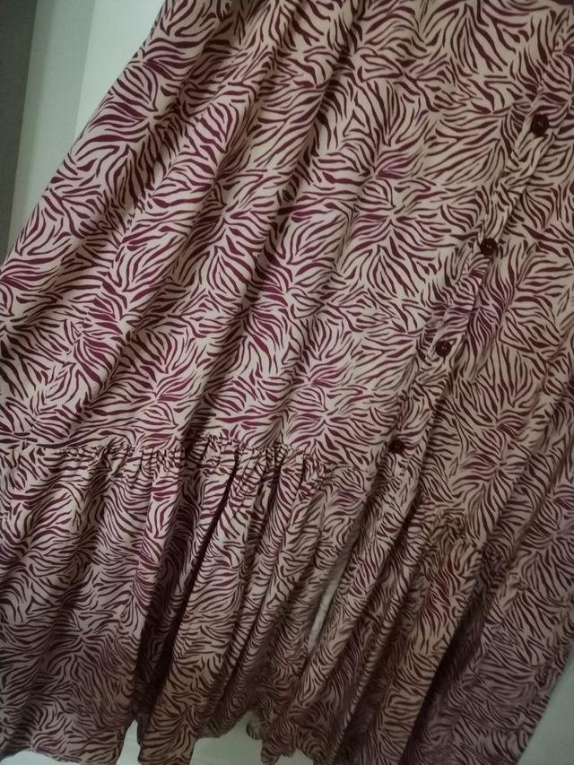 Vestido midi granate y beige