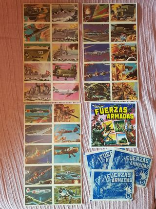 3 Láminas 5 sobres de Cromos Fuerzas Armadas cupón