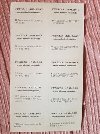 3 Láminas 5 sobres de Cromos Fuerzas Armadas cupón