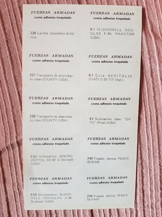 3 Láminas 5 sobres de Cromos Fuerzas Armadas cupón