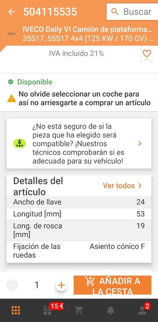 Tornillos y tapabuje Iveco Daily