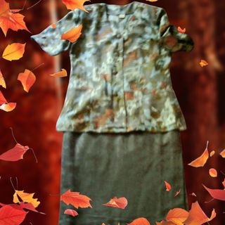 Fato saia e casaco em linho estampado