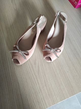 Zapatos piel rosa palo tacón 39