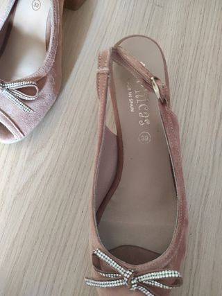 Zapatos piel rosa palo tacón 39