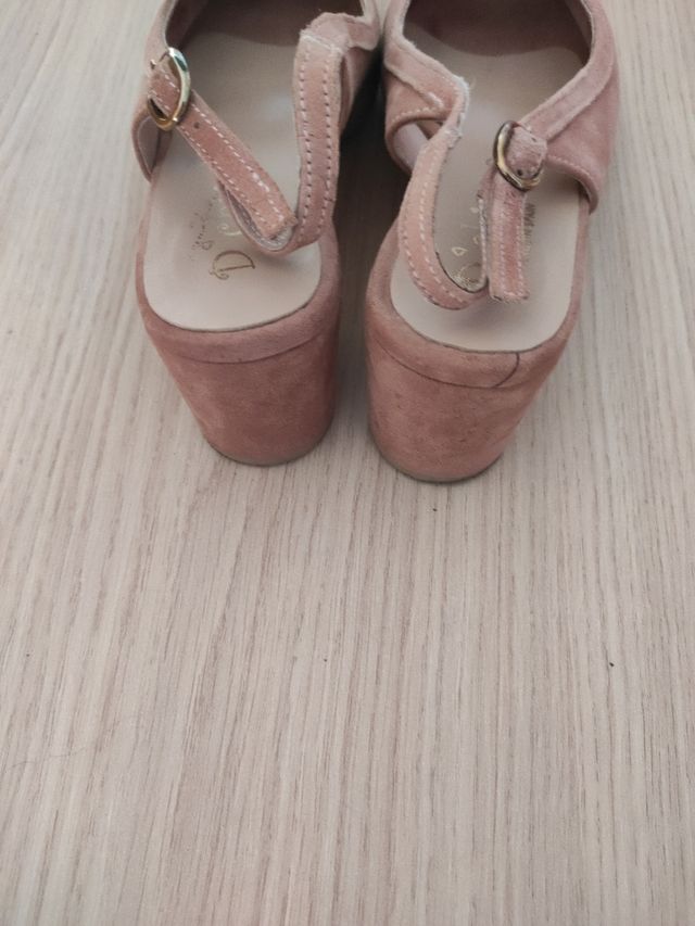 Zapatos piel rosa palo tacón 39