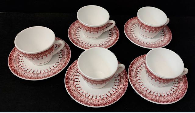 Juego de 5 pocillos para café con platos, años 80