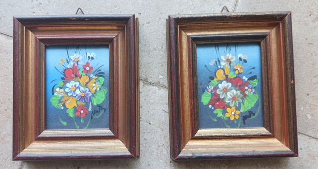 Due quadretti legno fiori