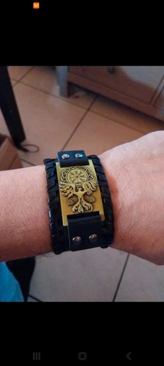 Bracciale vikin pelle fibia Dorata fenix