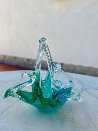 Cestino in vetro colore verde/azzurro