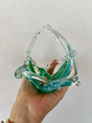 Cestino in vetro colore verde/azzurro