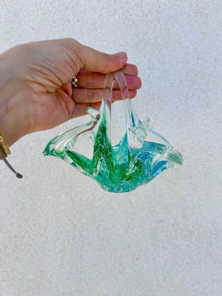 Cestino in vetro colore verde/azzurro