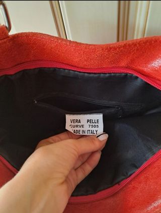 Borsa in vera pelle rossa con frange