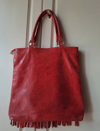 Borsa in vera pelle rossa con frange