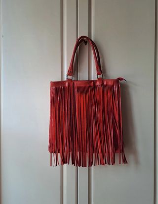 Borsa in vera pelle rossa con frange