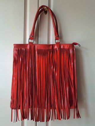 Borsa in vera pelle rossa con frange