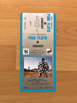 Bilhete 1989 concerto Pink Floyd Paris não usado
