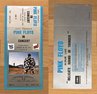 Bilhete 1989 concerto Pink Floyd Paris não usado