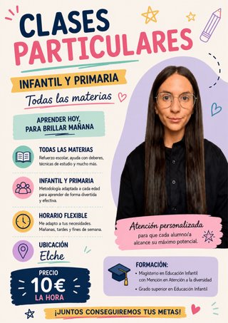 Clases particulares en Elche. Maestra de Infantil.