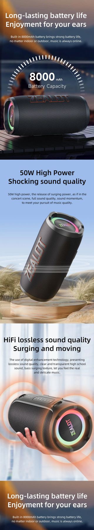 2x Altavoces Bluetooth 5.2 ZEALOT S76 (50W+50W)