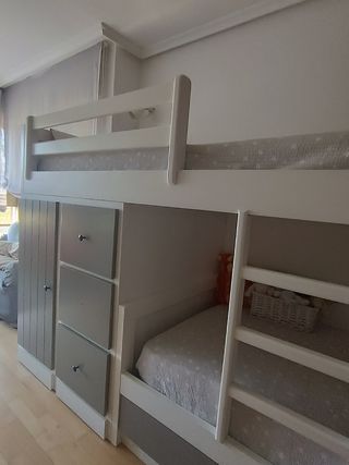 Conjunto camas tren lacadas blanco gris