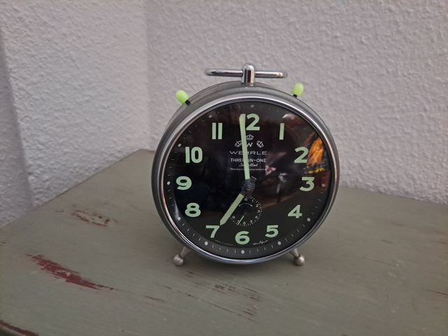 RELOJ DESPERTADOR MARCA WEHRLE THREE - IN - ONE.